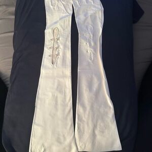 21" Italy Above Elbow Pearls White Kid Leather Opera Gloves Great Condition 6.5